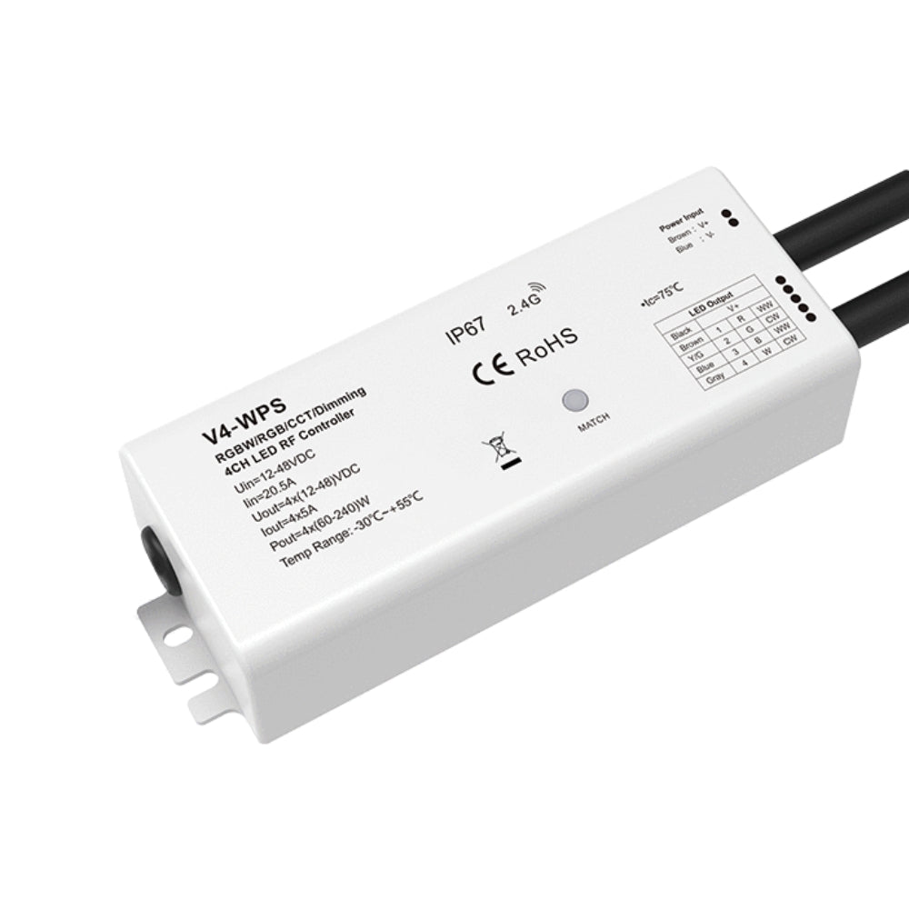 Wasserdichter RF LED-Controller IP67 – 4-Kanal PWM-Dimmer 12-48V