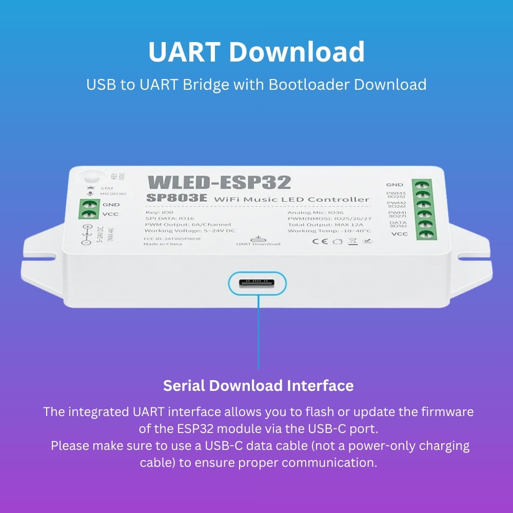 WLED ESP32 WiFi LED-Controller für SPI & PWM LED-Streifen (5-24 V)