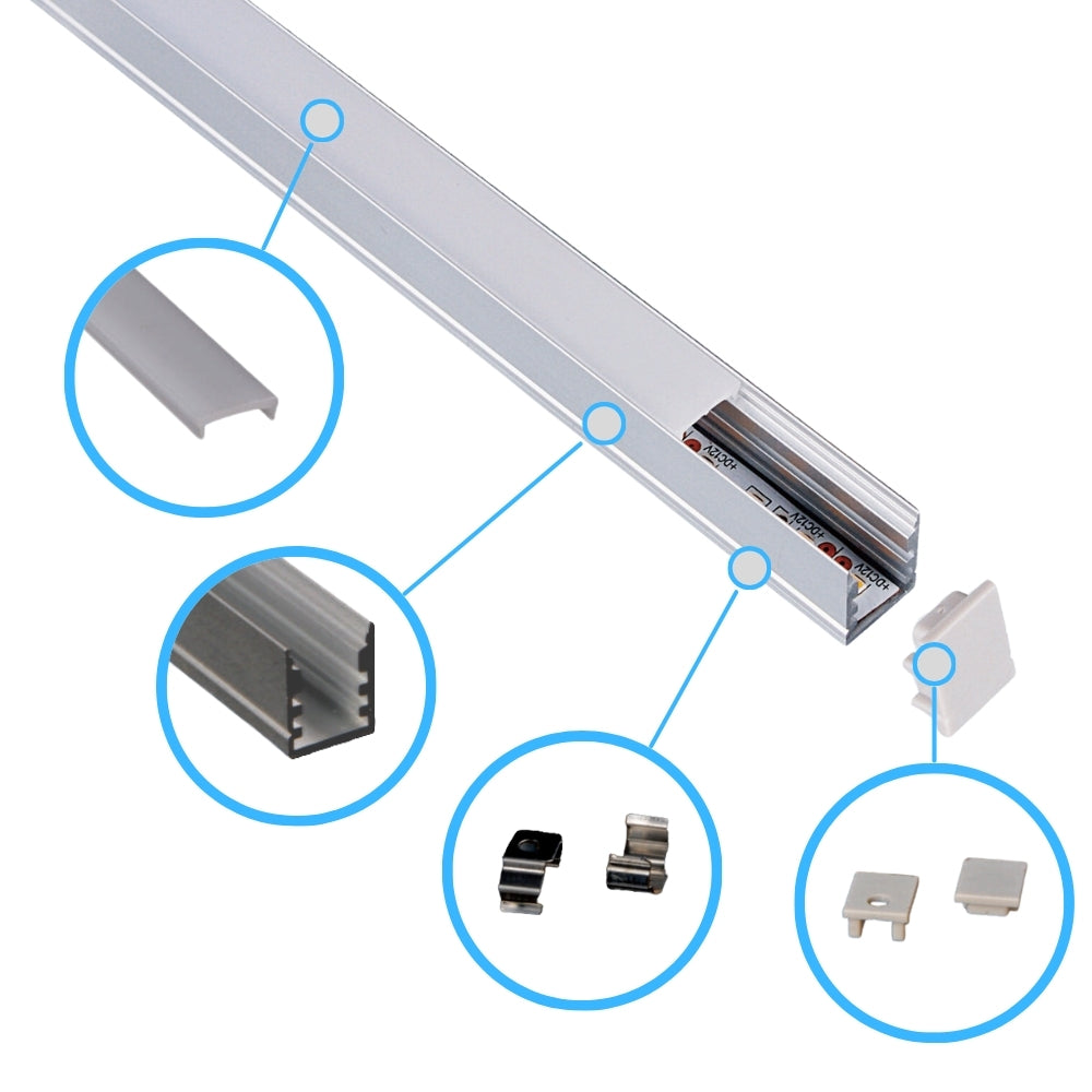 Eloxiertes Aluminium LED-Profil 12x15mm – inklusive Abdeckung & Zubehör