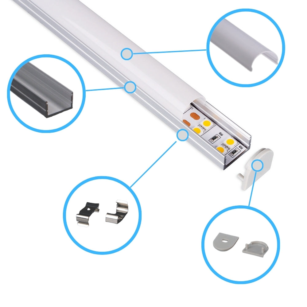 LED-Aluprofil mit halbrunder Abdeckung – 2m Aluminiumprofil für homogene Lichtverteilung