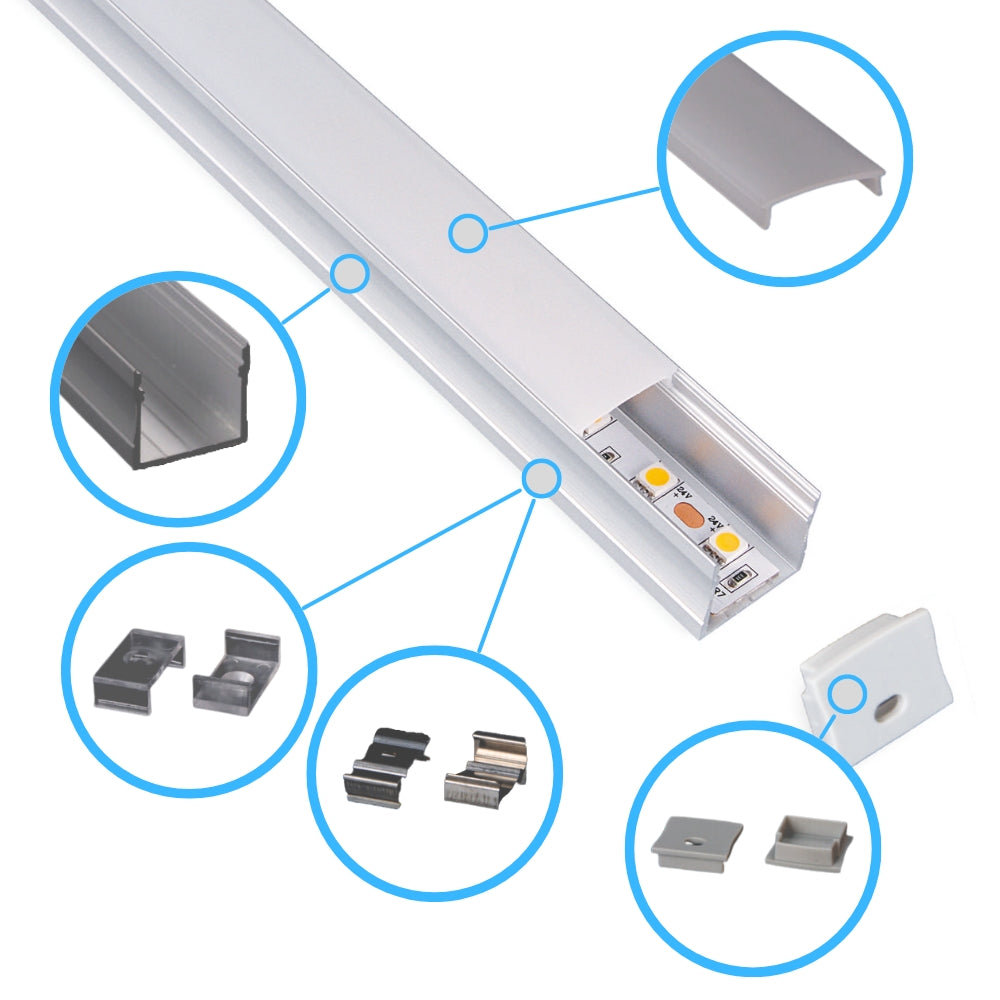Breites Aluminium LED-Profil 23,5x20,5mm – Eloxiertes Aufputzprofil inklusive Zubehör