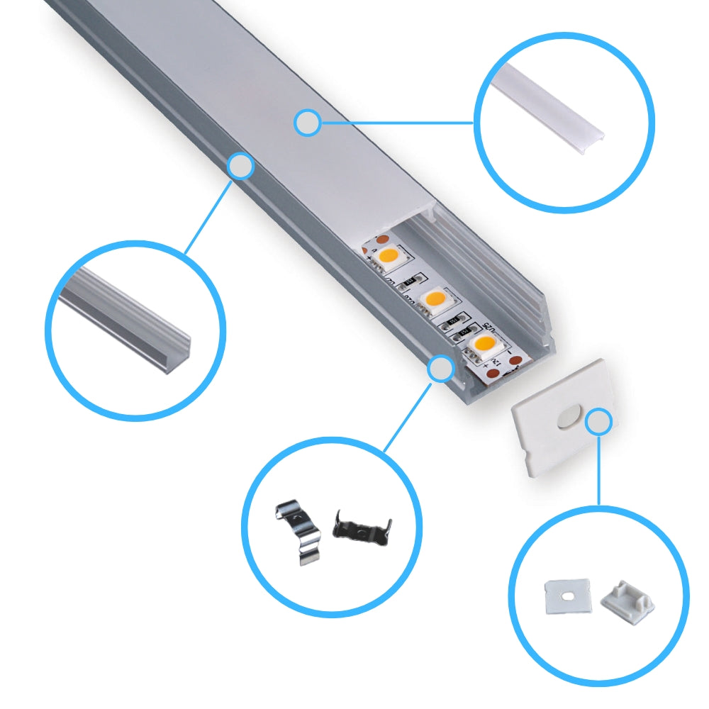 20x15mm Aluminium LED-Profil inklusive diffuser Abdeckung und Zubehör