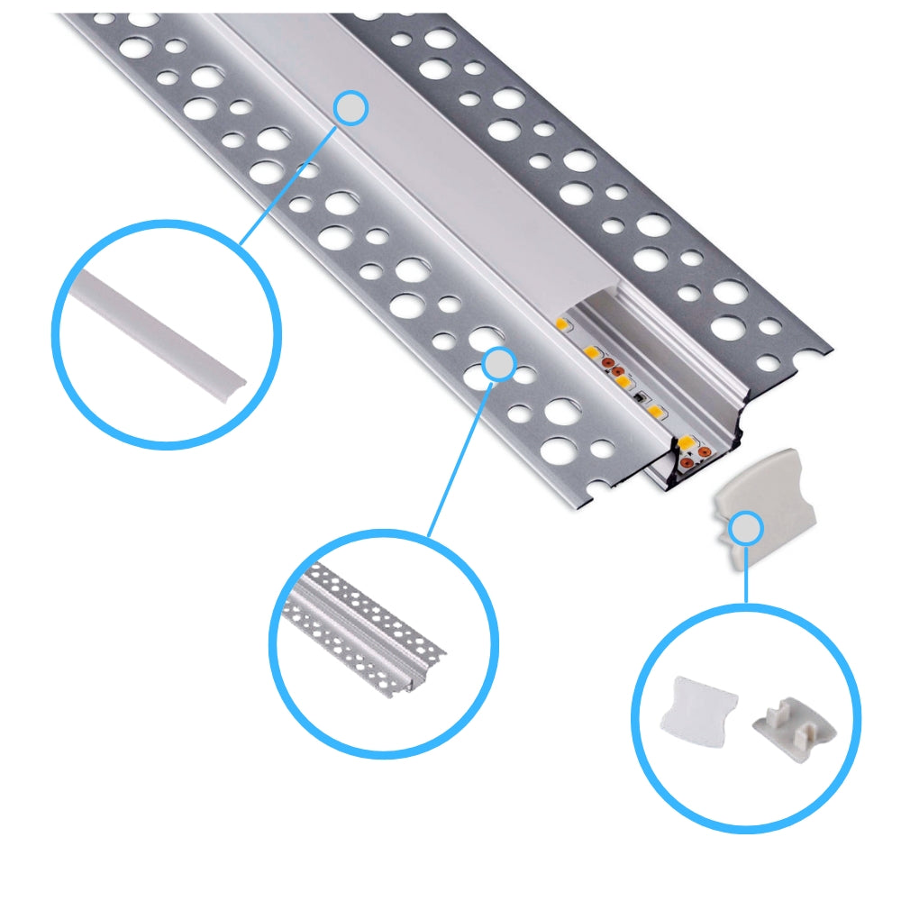 LED-Trockenbauprofil mit Spachtelfahnen – 2m Aluminiumprofil für Gipskarton