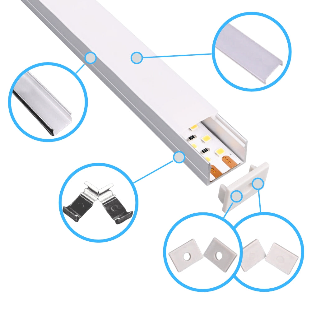 Eloxiertes 2m Aluminium LED-Profil 19x14mm – Aufbauprofil mit diffuser Abdeckung, Endkappen & Halterungen