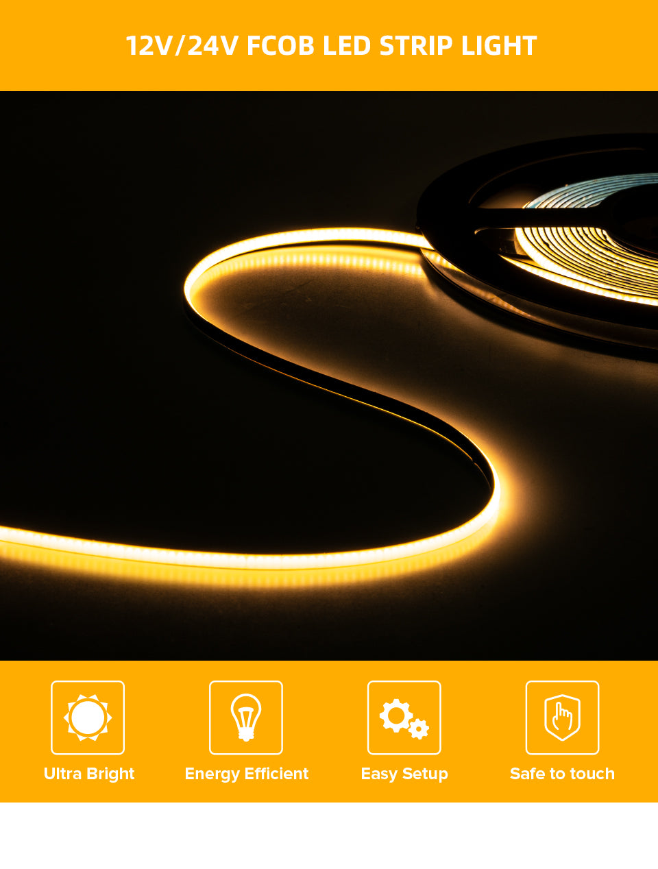 4mm COB LED-Strip mit 480 LEDs/m 12/24V