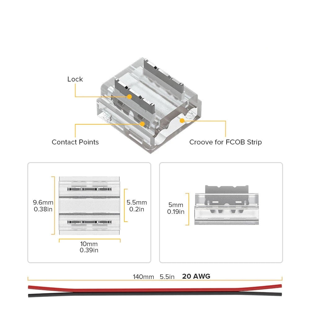 Verschiedene LED Konnektoren für 2-Pin COB LED-Stripes 8mm