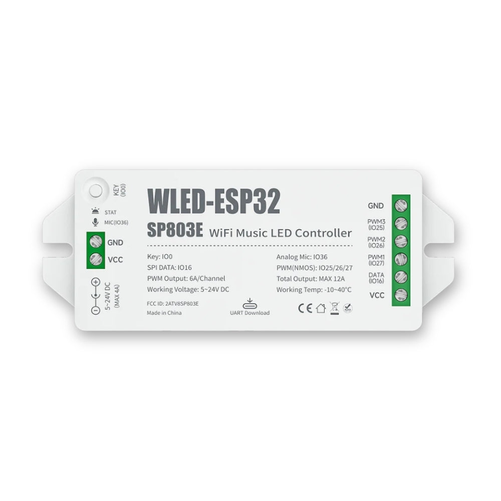 WLED ESP32 WiFi LED-Controller für SPI & PWM LED-Streifen (5-24 V)