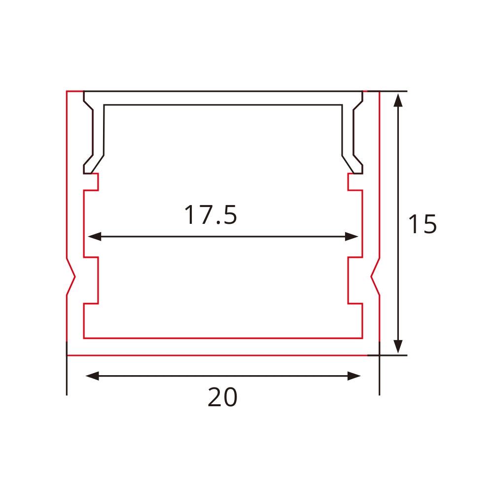 20x15mm Aluminium LED-Profil inklusive diffuser Abdeckung und Zubehör
