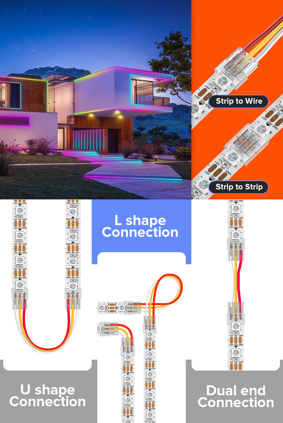 Verschiedene LED Konnektoren für 2-Pin COB LED-Stripes 10mm