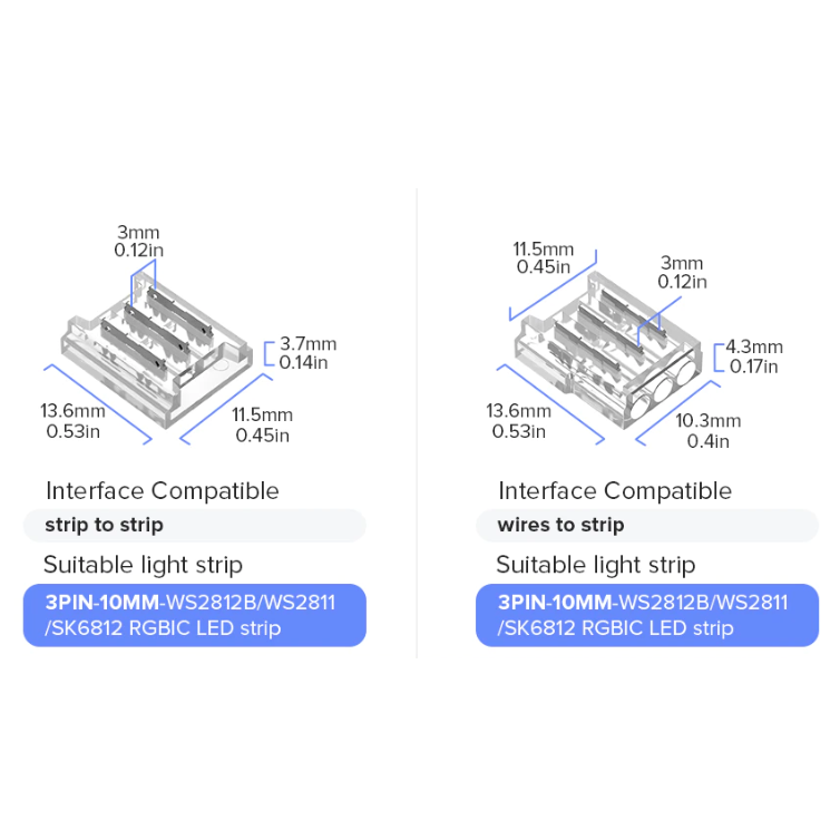 Verschiedene LED Konnektoren für 3-Pin LED-Stripes