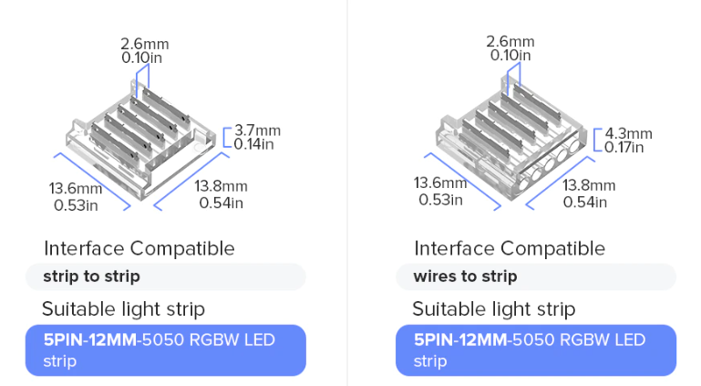 Verschiedene LED Konnektoren für 5-Pin LED-Stripes