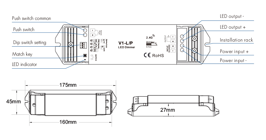 1CH 15A 12-48V LED-Dimmer